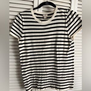 J. Crew Black and Cream Striped Short Sleeve Knit